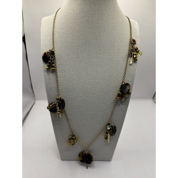 J. Crew Long Multicolor Brulee Rhinestone Tortoise Shell Copper Bead Necklace - Picture 7 of 10